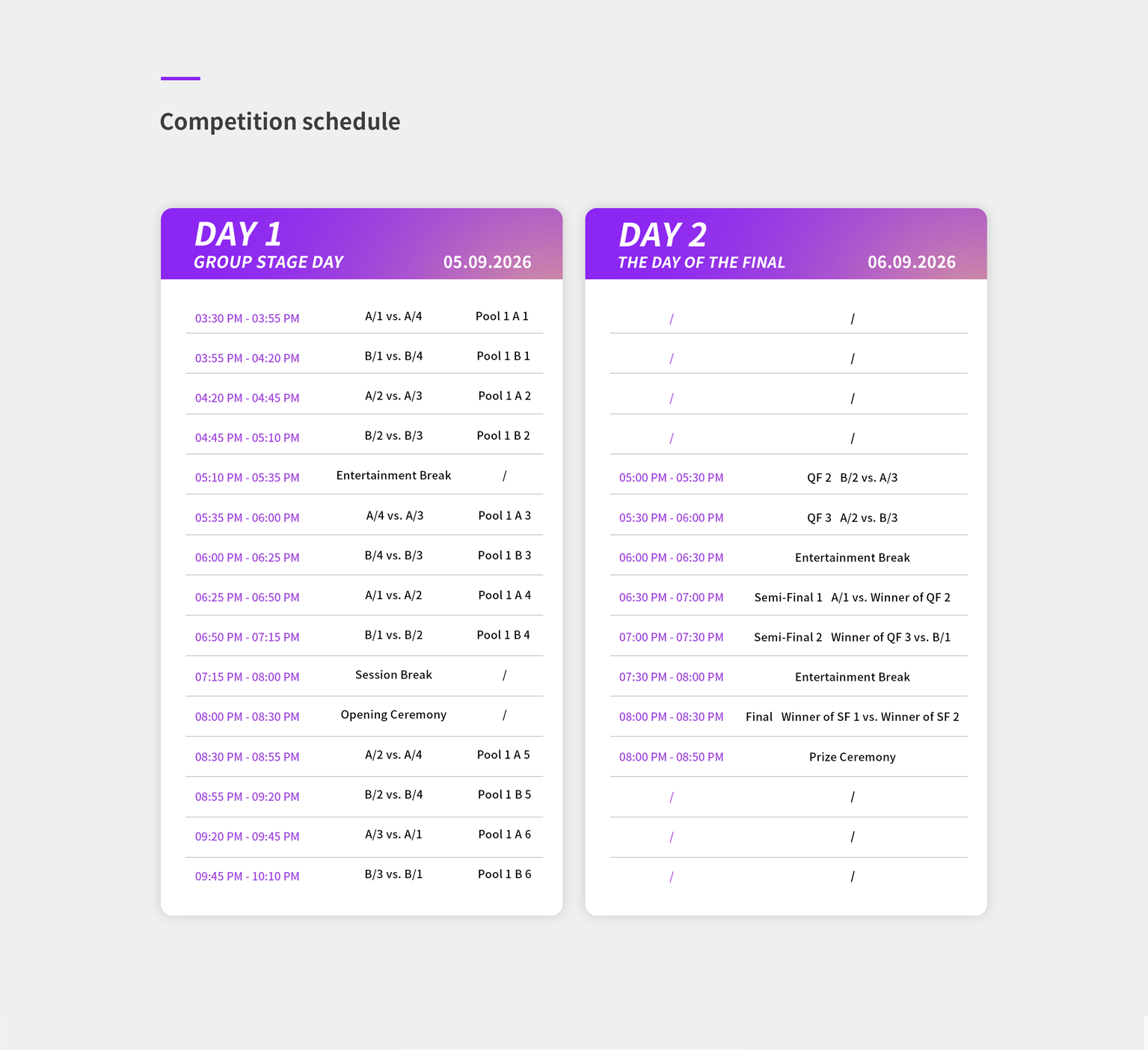 COMPETITION
SCHEDULE